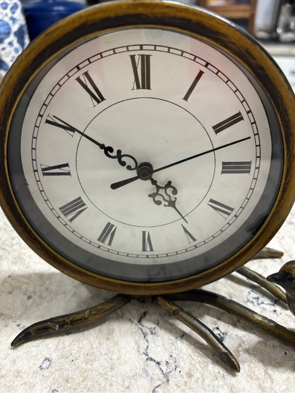 Rustic Bronze Finish Bird on Branch Analog Table Clock Decorative Home Decor